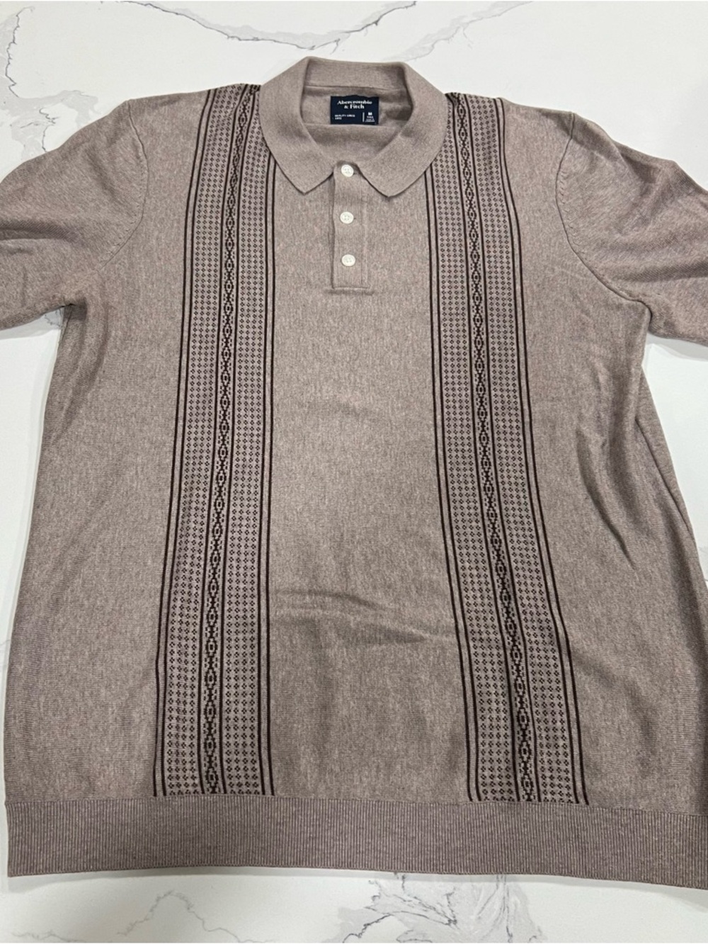 Abercrombie Short-Sleeve Polo Shirt - Brown Patterned in Medium Tall